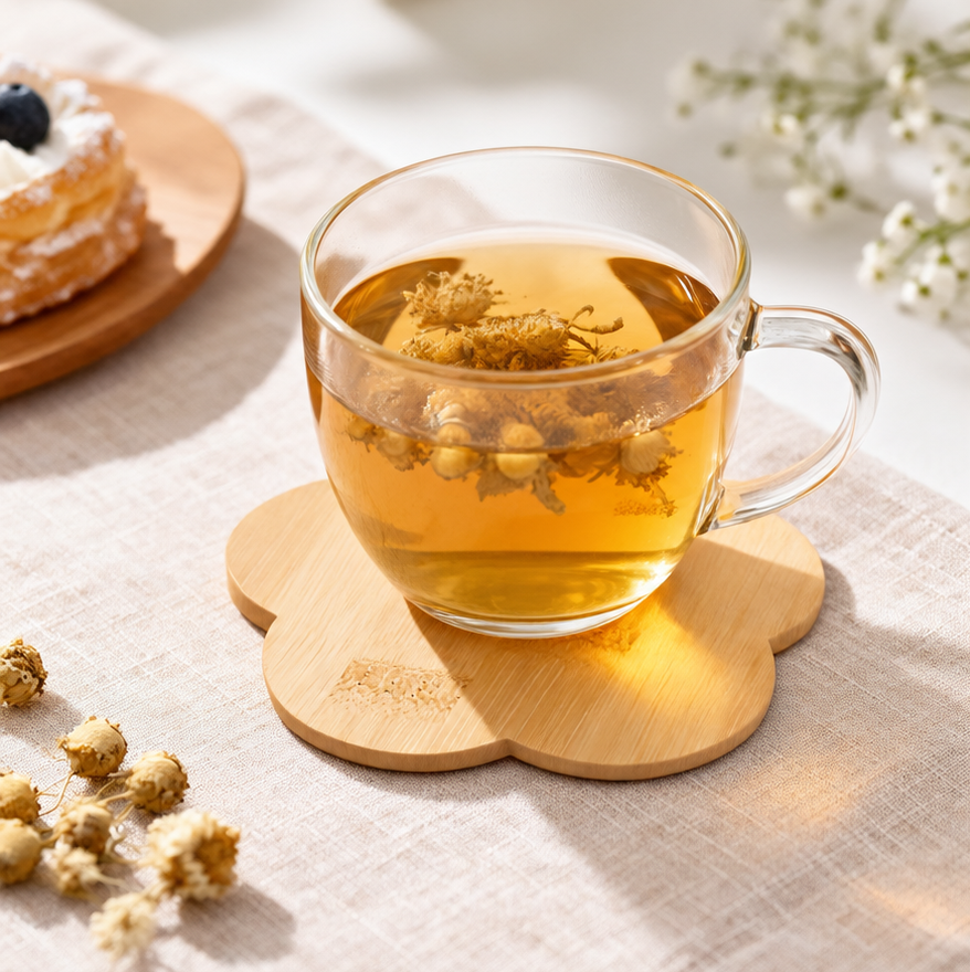 Large Flower-Shaped Wooden Decorative Coaster