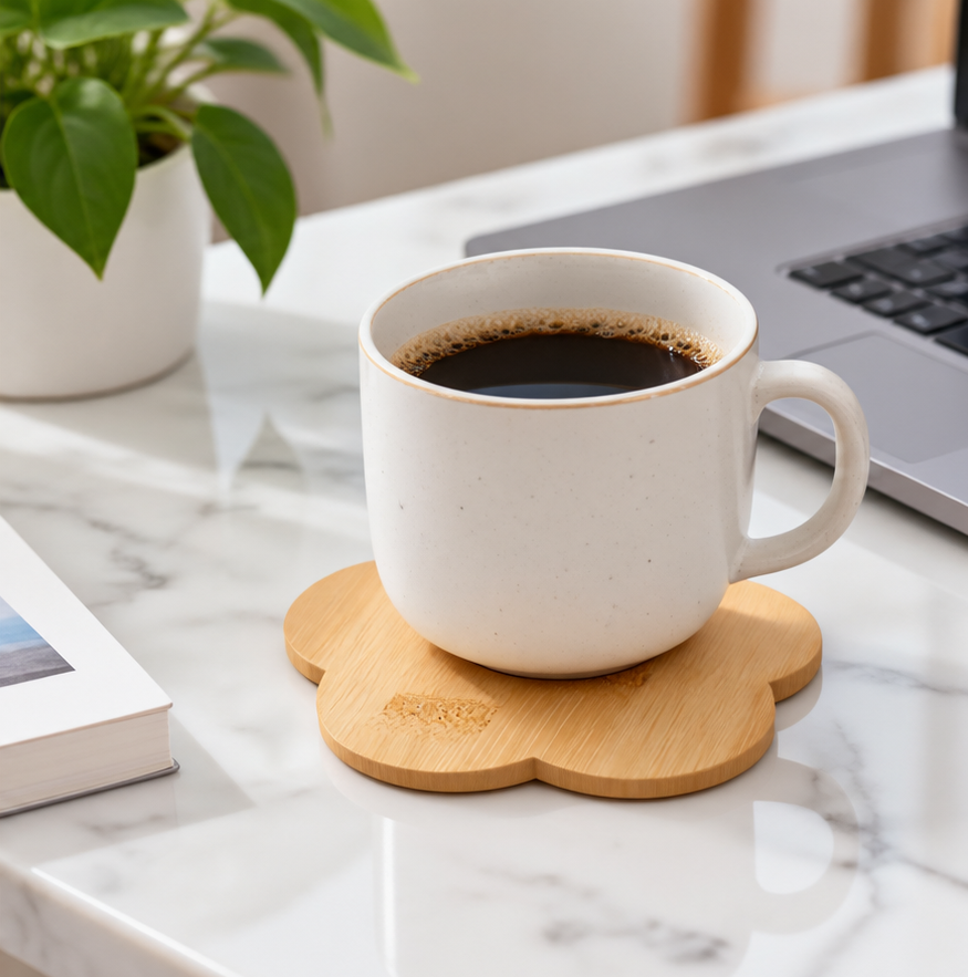 Large Flower-Shaped Wooden Decorative Coaster
