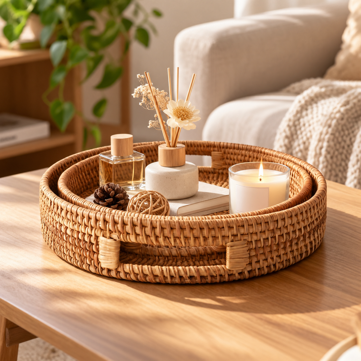 Round Woven Rattan Storage Basket