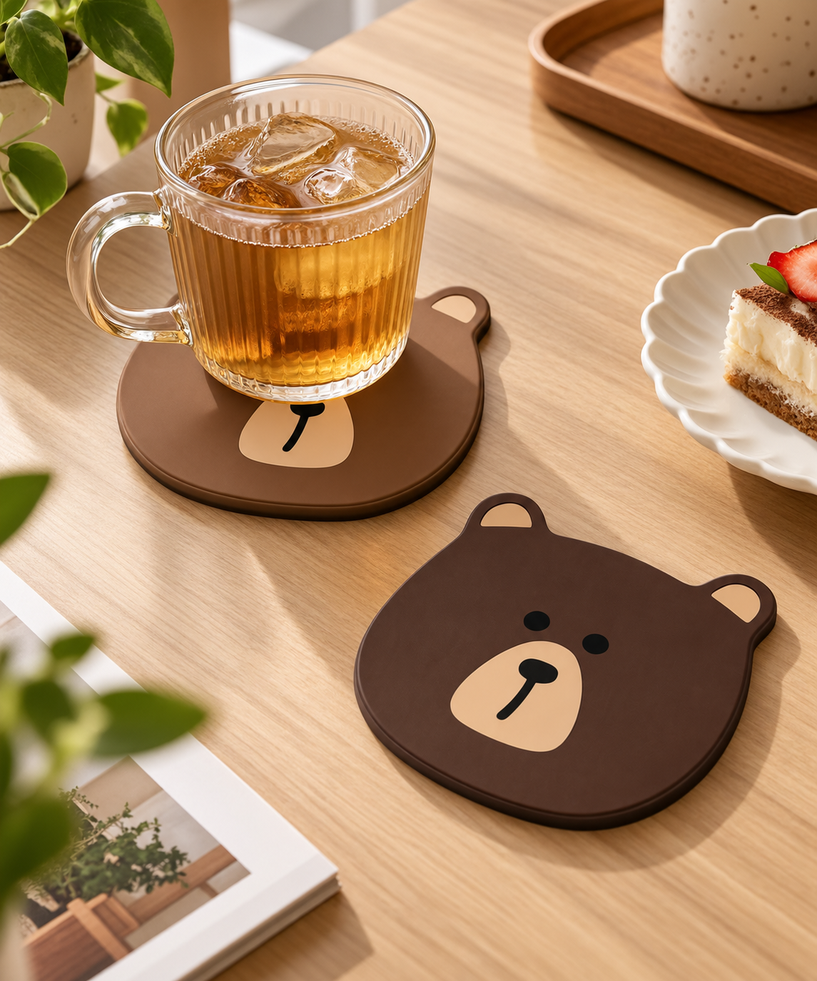 Bear-Shaped Wooden Coaster